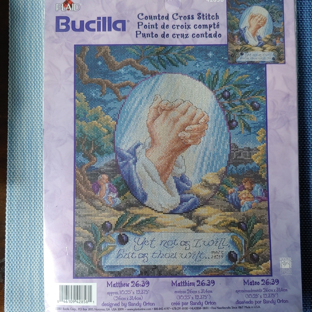 Bucilla Cross Stitch Kit with Blue and Purple Praying Hands